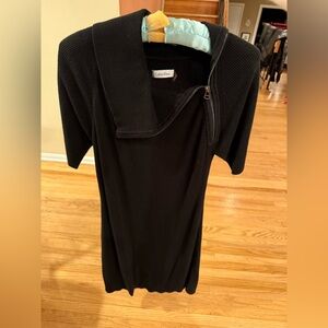 Calvin Klein Black Knit Zip Neck Sweater Dress Size M